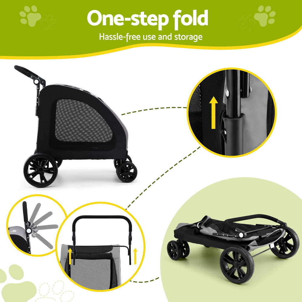 i.Pet Pet Stroller Dog Pram Large Carrier Cat Travel Foldable Strollers 4 Wheels Trolley PET-STROLLER-112-BW