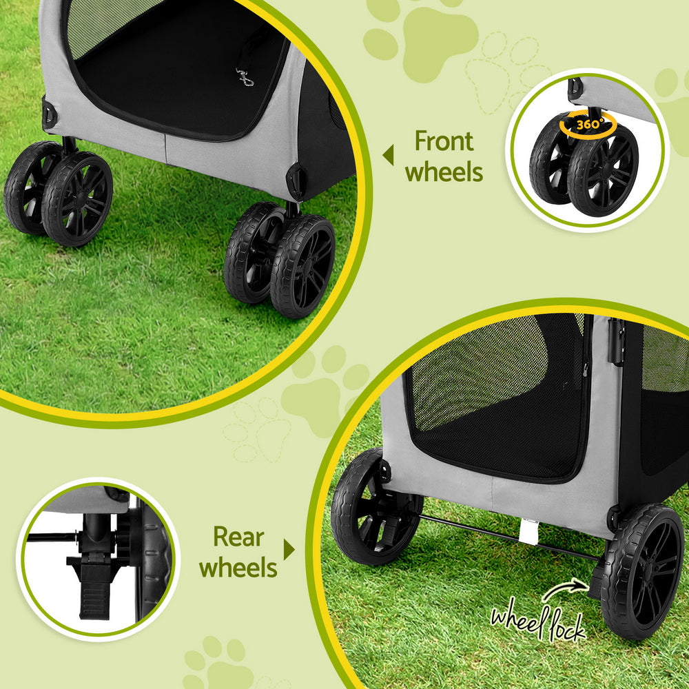 i.Pet Pet Stroller Dog Pram Large Carrier Cat Travel Foldable Strollers 4 Wheels Trolley PET-STROLLER-112-BW