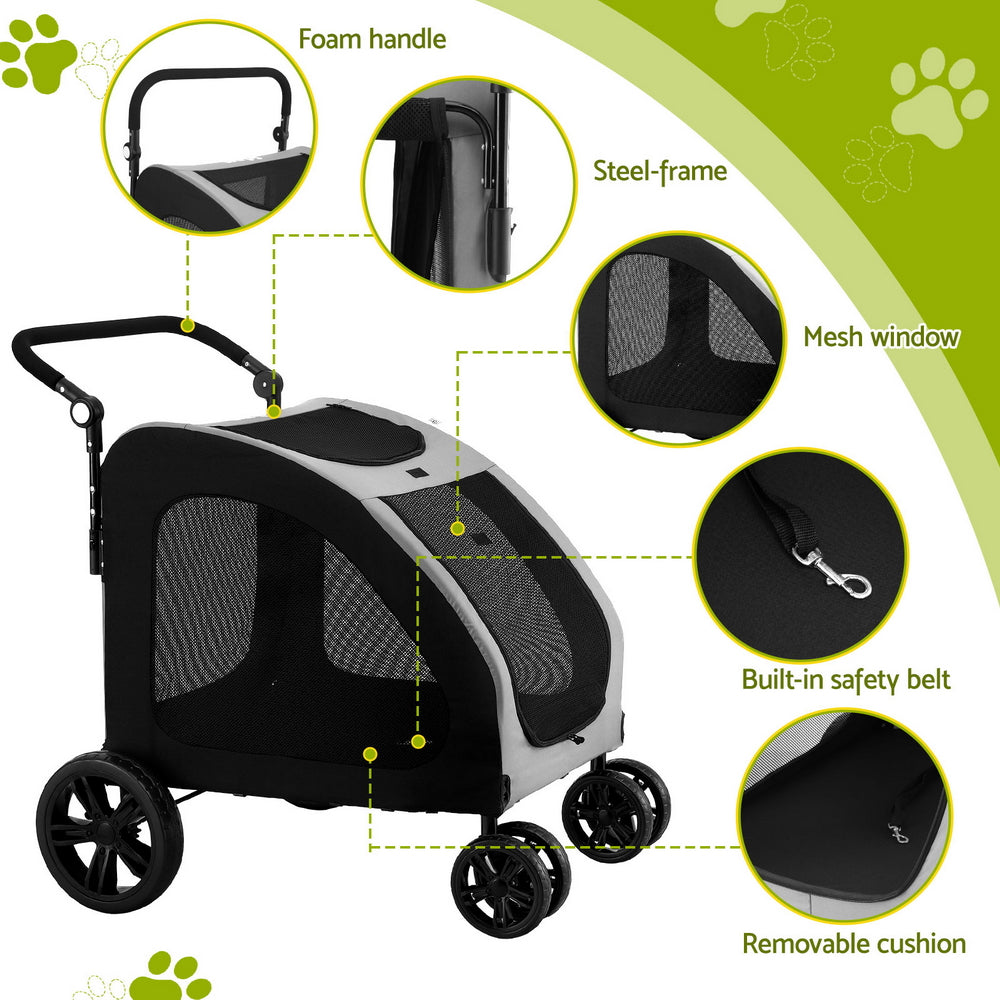 i.Pet Pet Stroller Dog Pram Large Carrier Cat Travel Foldable Strollers 4 Wheels Trolley PET-STROLLER-112-BW