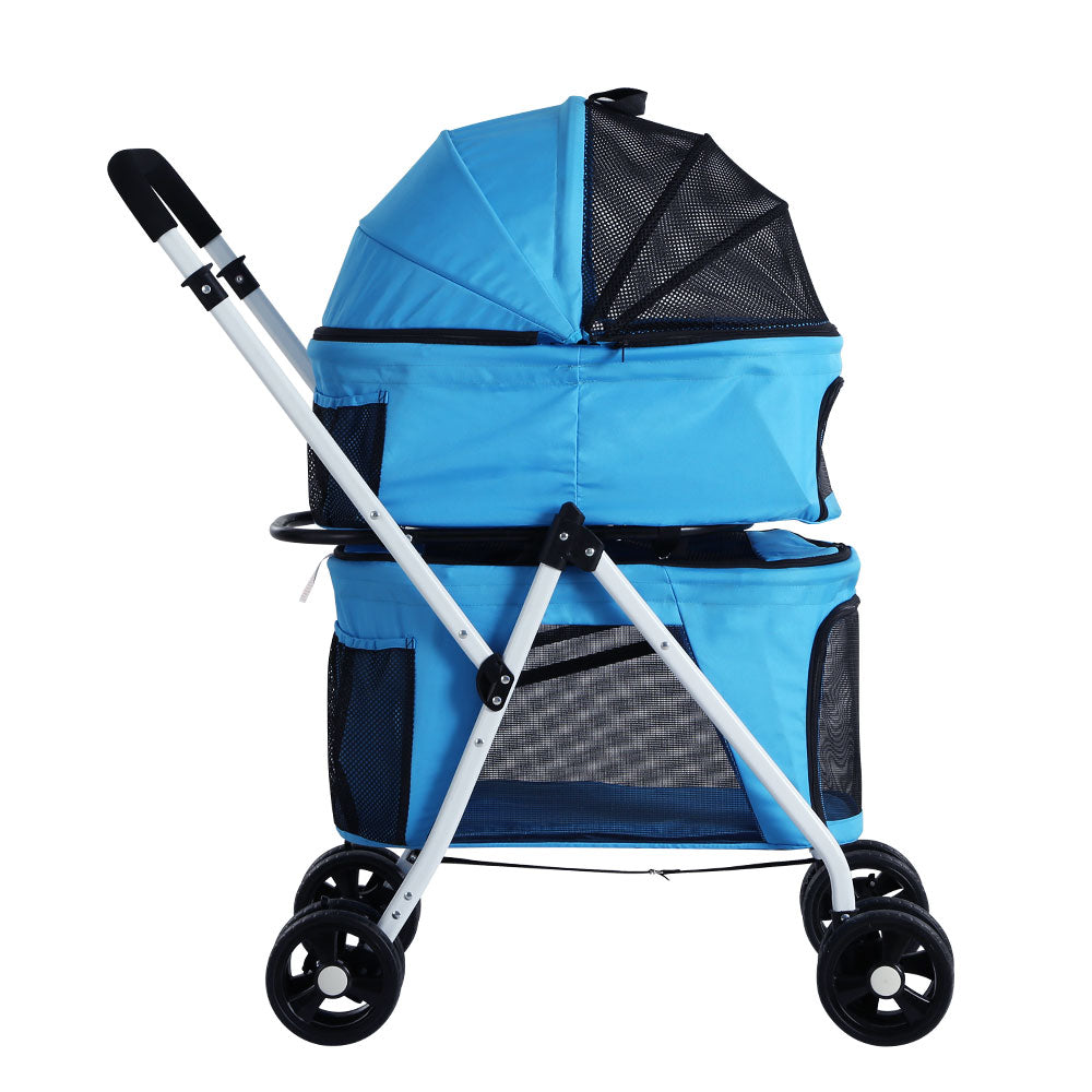 i.Pet Pet Stroller Dog Pram Large Cat Carrier Travel Foldable 4 Wheels Double PET-STROLLER-2T-BL