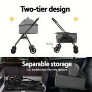 i.Pet Pet Stroller 2-tier Dog Pram Large Cat Carrier Travel Pushchair Foldable PET-STROLLER-2T-SLGR