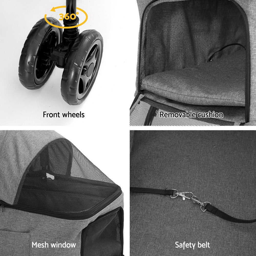 i.Pet Pet Stroller 2-tier Dog Pram Large Cat Carrier Travel Pushchair Foldable PET-STROLLER-2T-SLGR