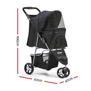 i.Pet Pet Stroller Dog Pram Cat Carrier Large Travel Pushchair Foldable 3 Wheels PET-STROLLER-3WL-BK