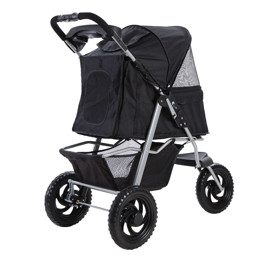 i.Pet Pet Stroller Dog Pram Large Cat Carrier Travel 3 Wheels Foldable Pushchair PET-STROLLER-3WL-L-BK