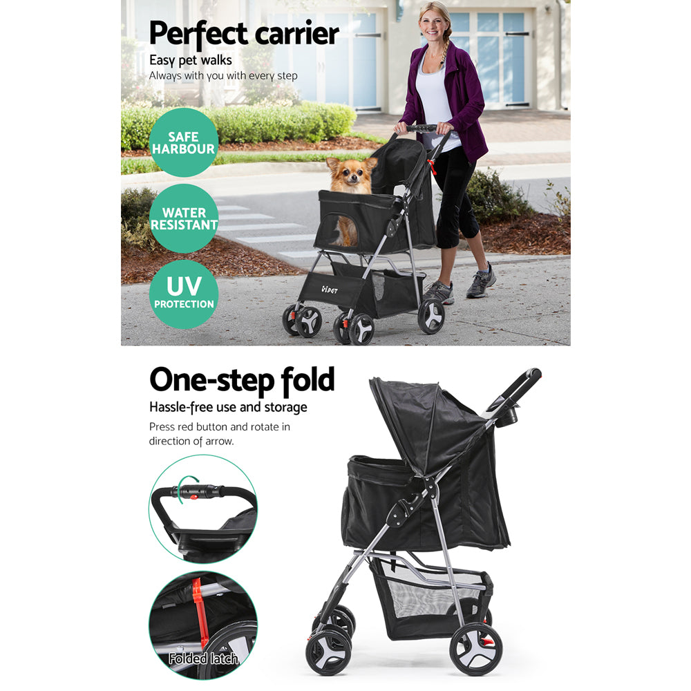 i.Pet 4 Wheel Pet Stroller - Black PET-STROLLER-4WL-BK