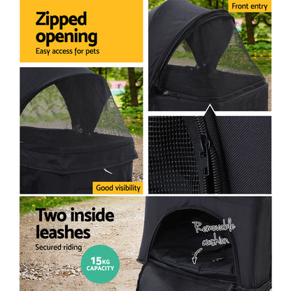 i.Pet Pet Stroller Dog Pram Cat Carrier Travel Large Pushchair Foldable 4 Wheels Black PET-STROLLER-4WL-M-BK
