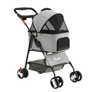 i.Pet Pet Stroller Dog Pram Cat Carrier Travel Large Pushchair Foldable 4 Wheels Grey