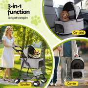 i.Pet Pet Stroller Dog Pram Cat Carrier Travel Large Pushchair Foldable 4 Wheels Grey