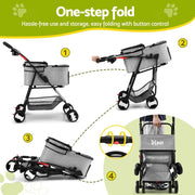 i.Pet Pet Stroller Dog Pram Cat Carrier Travel Large Pushchair Foldable 4 Wheels Grey