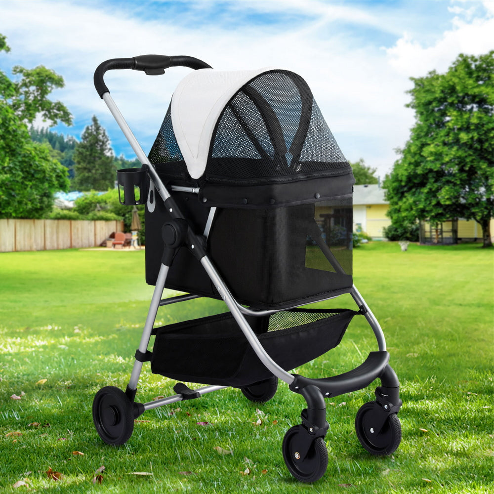 i.Pet Pet Stroller Pram Dog Cat Carrier Cage Large Travel Pushchair Foldable 4 Wheels PET-STROLLER-92-BW