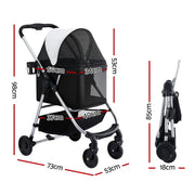 i.Pet Pet Stroller Pram Dog Cat Carrier Cage Large Travel Pushchair Foldable 4 Wheels PET-STROLLER-92-BW
