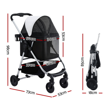 i.Pet Pet Stroller Pram Dog Cat Carrier Cage Large Travel Pushchair Foldable 4 Wheels PET-STROLLER-92-BW