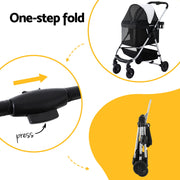 i.Pet Pet Stroller Pram Dog Cat Carrier Cage Large Travel Pushchair Foldable 4 Wheels PET-STROLLER-92-BW