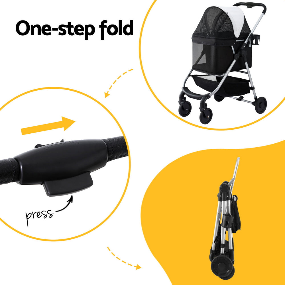 i.Pet Pet Stroller Pram Dog Cat Carrier Cage Large Travel Pushchair Foldable 4 Wheels PET-STROLLER-92-BW