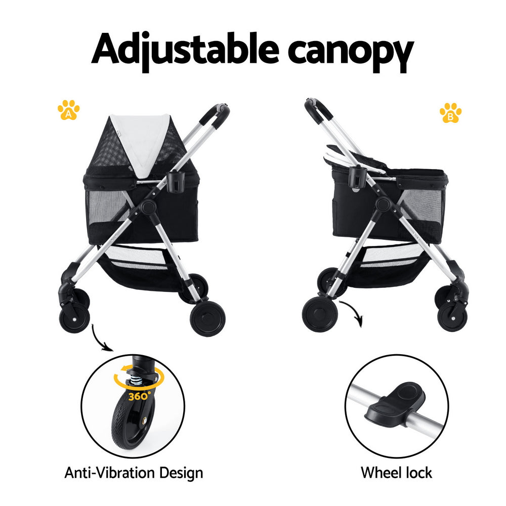 i.Pet Pet Stroller Pram Dog Cat Carrier Cage Large Travel Pushchair Foldable 4 Wheels PET-STROLLER-92-BW