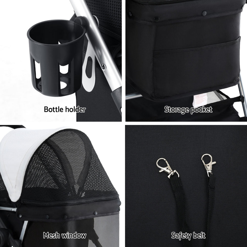 i.Pet Pet Stroller Pram Dog Cat Carrier Cage Large Travel Pushchair Foldable 4 Wheels PET-STROLLER-92-BW
