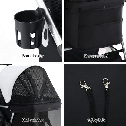 i.Pet Pet Stroller Pram Dog Cat Carrier Cage Large Travel Pushchair Foldable 4 Wheels PET-STROLLER-92-BW