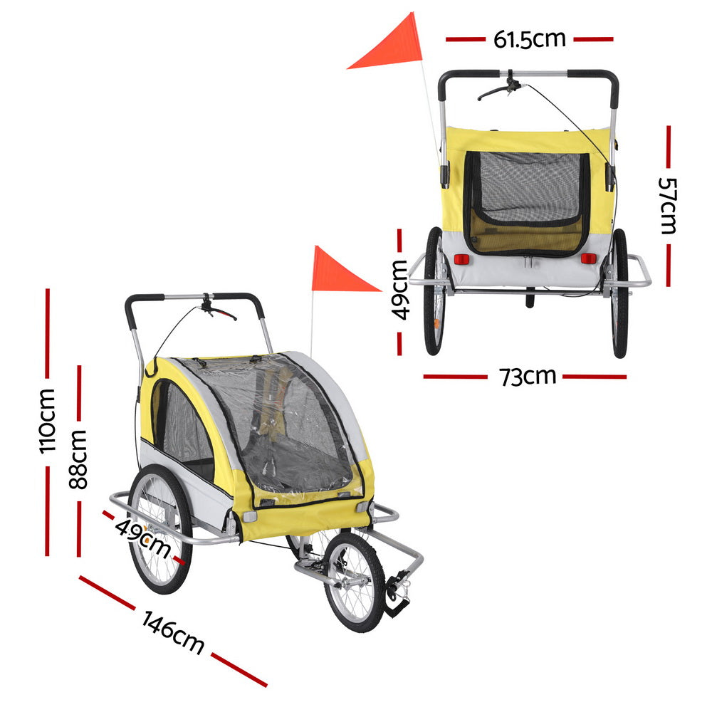 i.Pet Pet Bike Trailer Dog Stroller Pram Bicycle Large Travel Cycling Foldable PET-STROLLER-TR-3WL-M-GR
