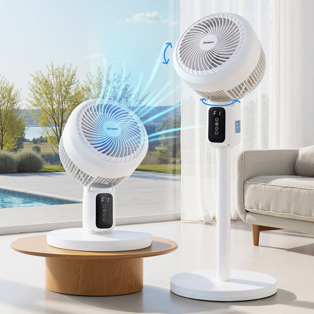 Devanti Pedestal Fan W/ Remote 3 Speed 12H Timer Height Adjustable Cooling Fan PF-RC-01R-WH