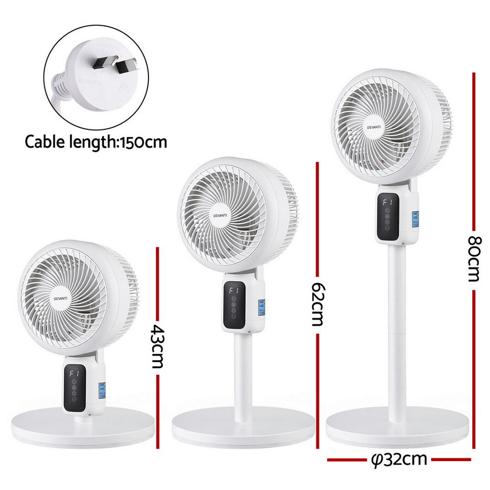 Devanti Pedestal Fan W/ Remote 3 Speed 12H Timer Height Adjustable Cooling Fan PF-RC-01R-WH