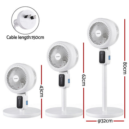 Devanti Pedestal Fan W/ Remote 3 Speed 12H Timer Height Adjustable Cooling Fan PF-RC-01R-WH
