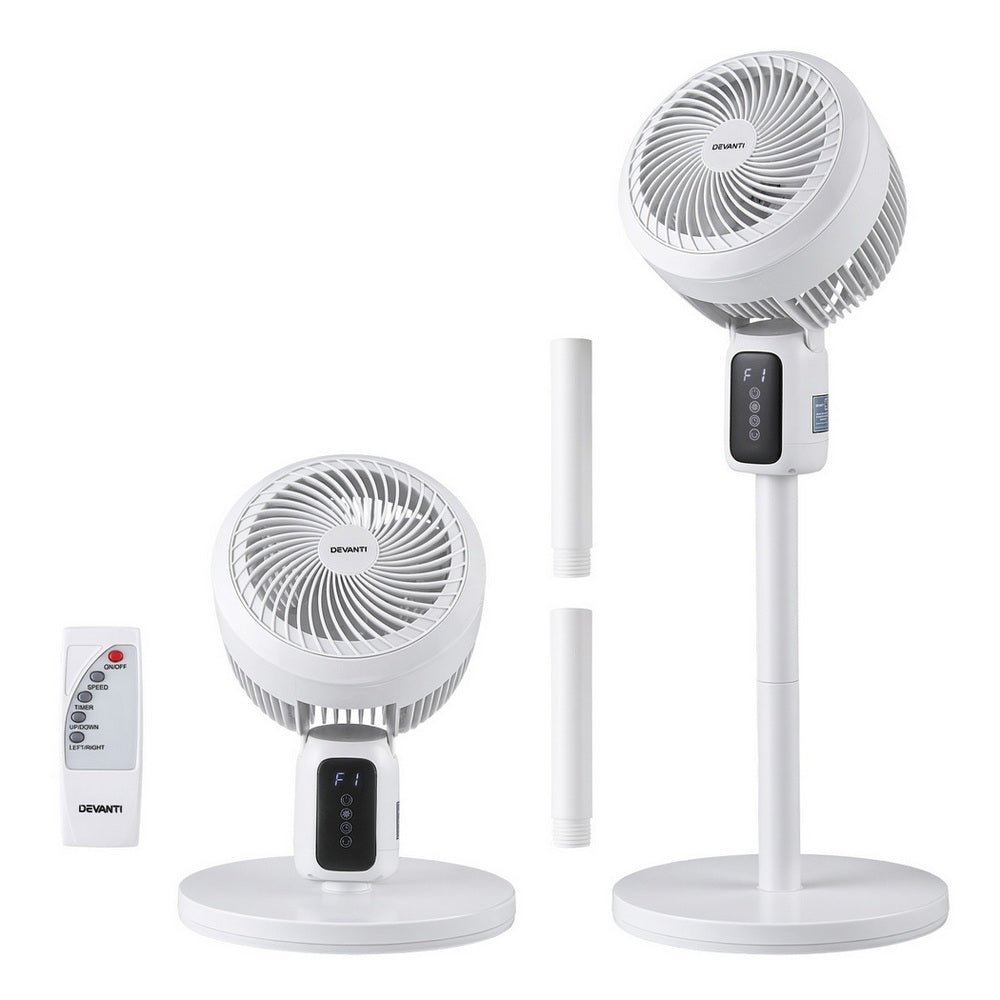 Devanti Pedestal Fan W/ Remote 3 Speed 12H Timer Height Adjustable Cooling Fan PF-RC-01R-WH