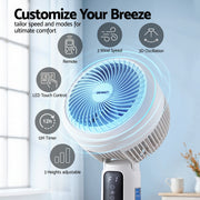 Devanti Pedestal Fan W/ Remote 3 Speed 12H Timer Height Adjustable Cooling Fan PF-RC-01R-WH