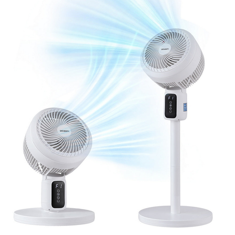 Devanti Pedestal Fan W/ Remote 3 Speed 12H Timer Height Adjustable Cooling Fan PF-RC-01R-WH