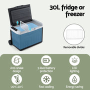 Portable Fridge 30L Bar Fridges Camping Freezer 12V/24V/240V PFN-A-30-BK
