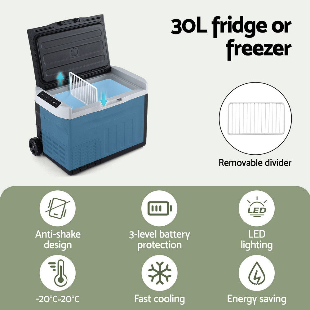 Portable Fridge 30L Bar Fridges Camping Freezer 12V/24V/240V PFN-A-30-BK