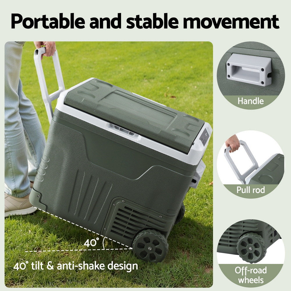 Portable Fridge 50L Camping Bar Fridges Freezer 12V/24V/240V PFN-A-50-WHEEL-GR