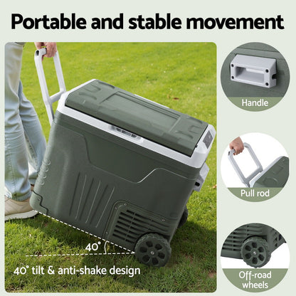 Portable Fridge 50L Camping Bar Fridges Freezer 12V/24V/240V PFN-A-50-WHEEL-GR