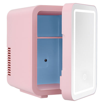 Glacio Mini Fridge Skincare Beauty Cooler Warmer LED Mirror 12V 220V Pink 4L PFN-B-4-LED-WH