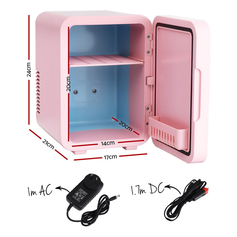 Glacio Mini Fridge Skincare Beauty Cooler Warmer LED Mirror 12V 220V Pink 4L PFN-B-4-LED-WH