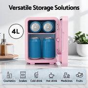Glacio Mini Fridge Skincare Beauty Cooler Warmer LED Mirror 12V 220V Pink 4L PFN-B-4-LED-WH