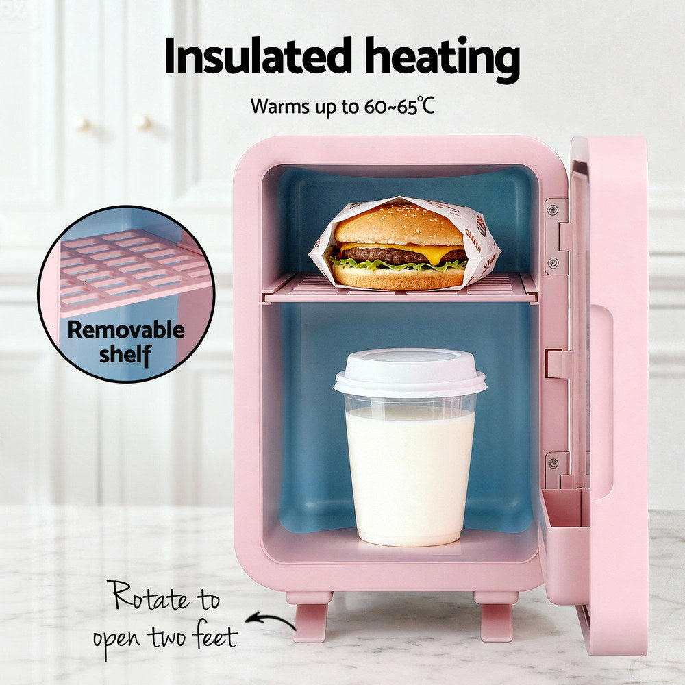 Glacio Mini Fridge Skincare Beauty Cooler Warmer LED Mirror 12V 220V Pink 4L PFN-B-4-LED-WH