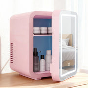 Glacio Mini Fridge Skincare Beauty Cooler Warmer LED Mirror 12V 220V Pink 4L PFN-B-4-LED-WH