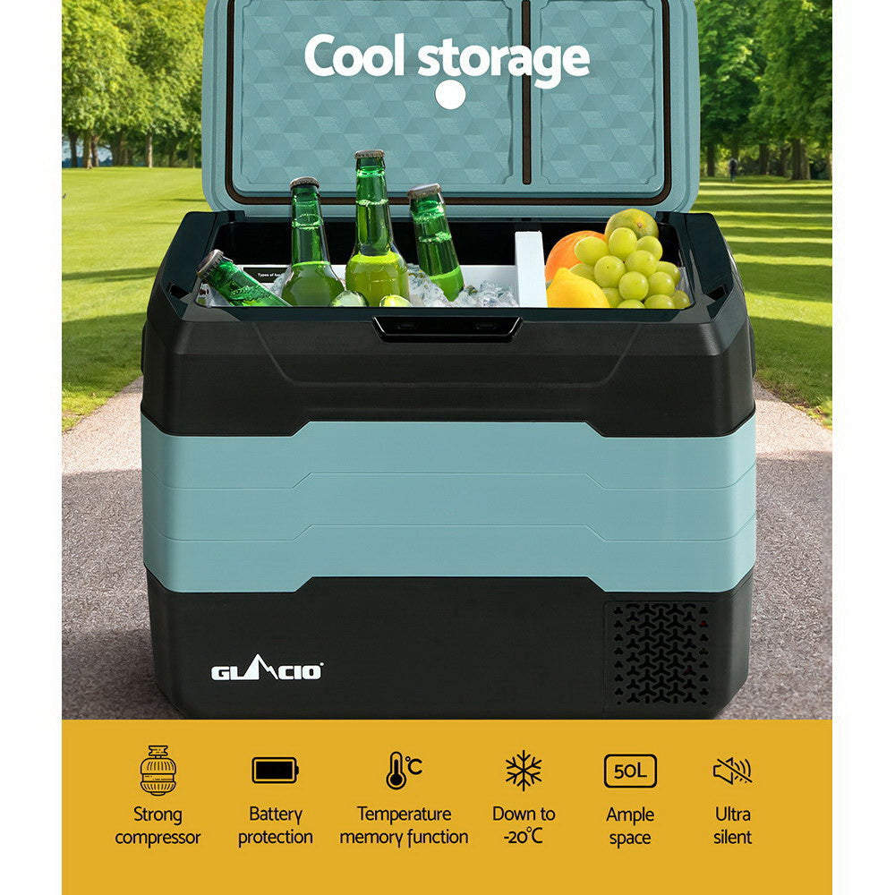 Glacio 50L Portable Fridge Freezer Fridges Cooler Camping 12V/24V/240V Caravan PFN-E-CL-L-BK