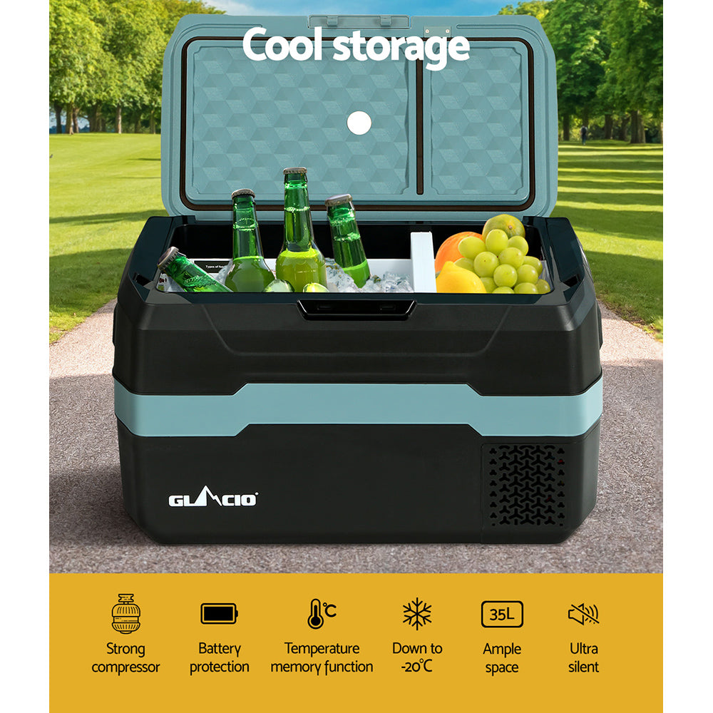 Glacio 35L Portable Fridge Freezer Fridges Cooler Camping 12V/24V/240V Caravan PFN-E-CL-S-BK