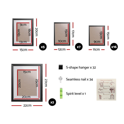Artiss Photo Frames Art Holder 30PCS 8x10" 5x7" 4x6" 3.5x5" Black PFS-30C-BK