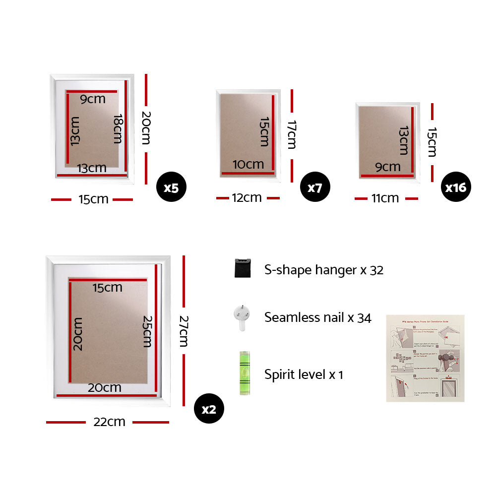 Artiss Photo Frames Art Holder 30PCS 8x10" 5x7" 4x6" 3.5x5" White PFS-30C-WH