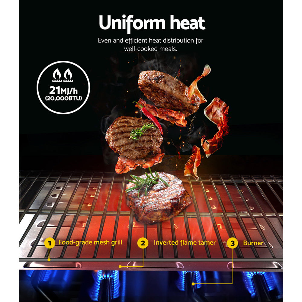 Grillz Portable Gas BBQ Grill 2 Burners with 2 Plates PGB-2B-HP-SS-AB