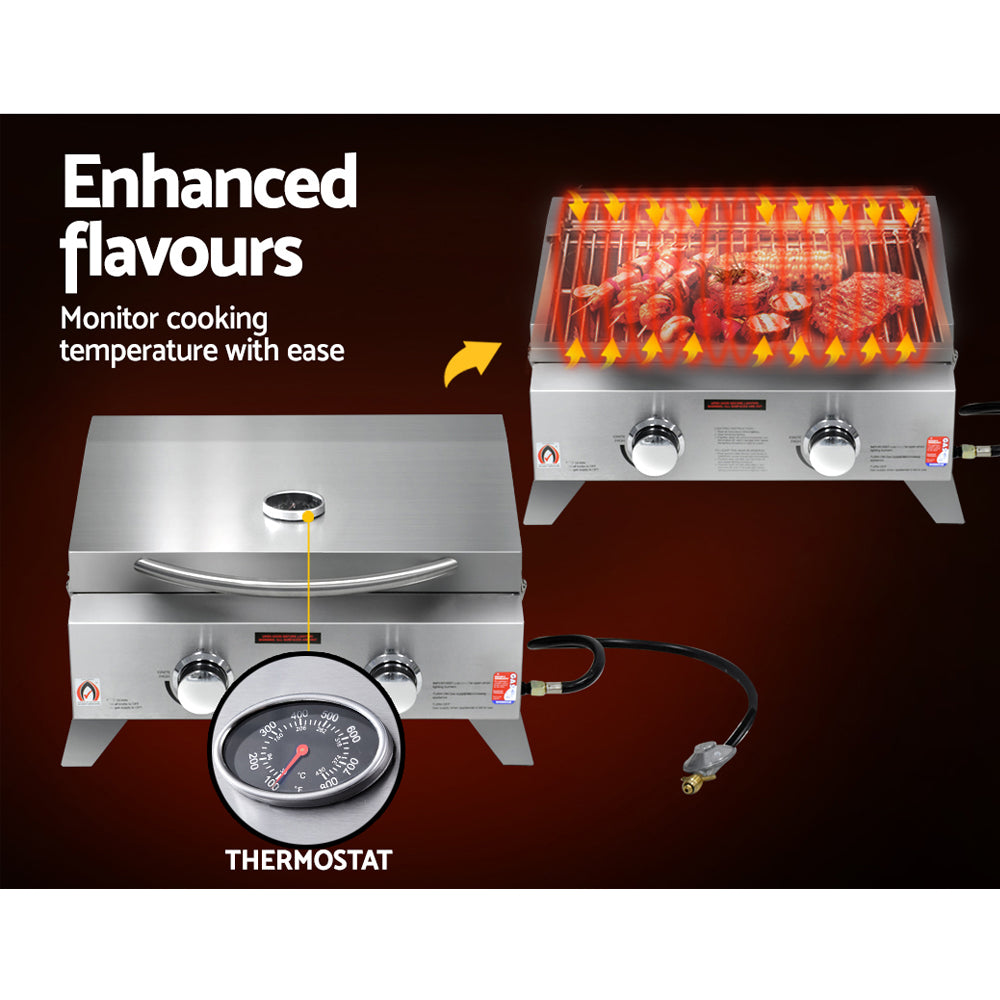 Grillz Portable Gas BBQ Grill 2 Burners with 2 Plates PGB-2B-HP-SS-AB