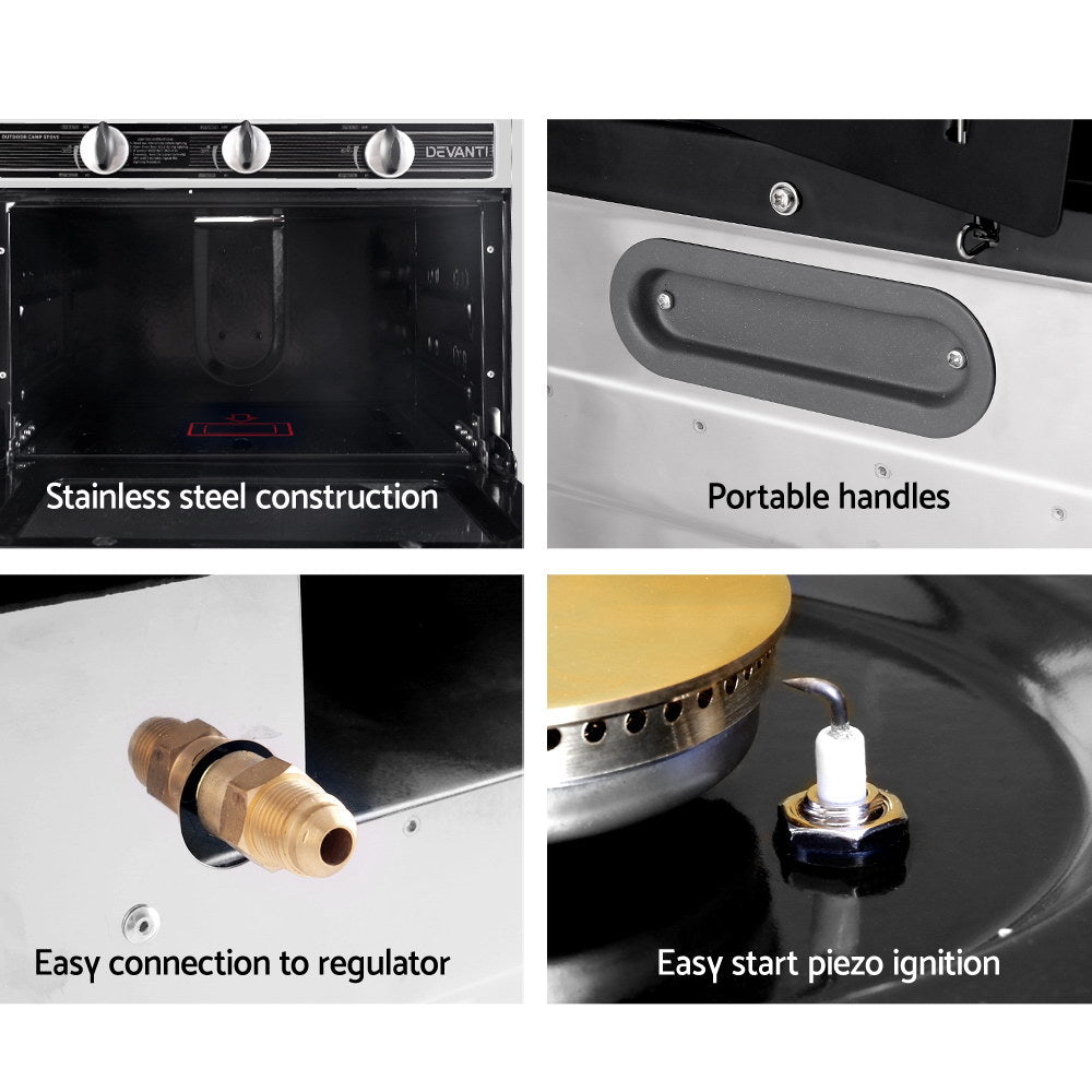 Devanti Portable Gas Oven LPG Silver PGO-01-SS-BK