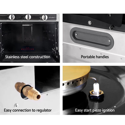 Devanti Portable Gas Oven LPG Silver PGO-01-SS-BK