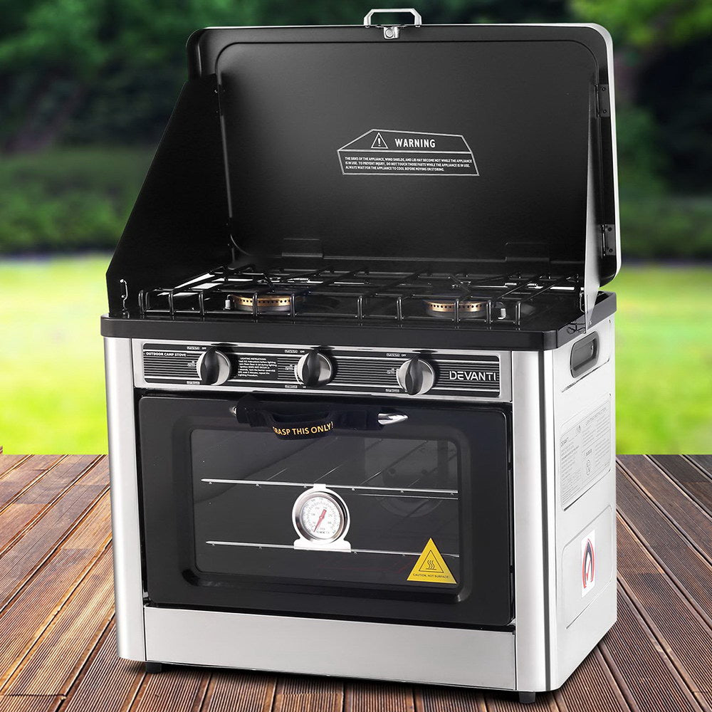 Devanti Portable Gas Oven LPG Silver PGO-01-SS-BK