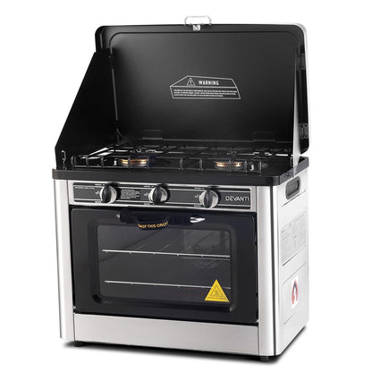 Devanti Portable Gas Oven LPG Silver PGO-01-SS-BK