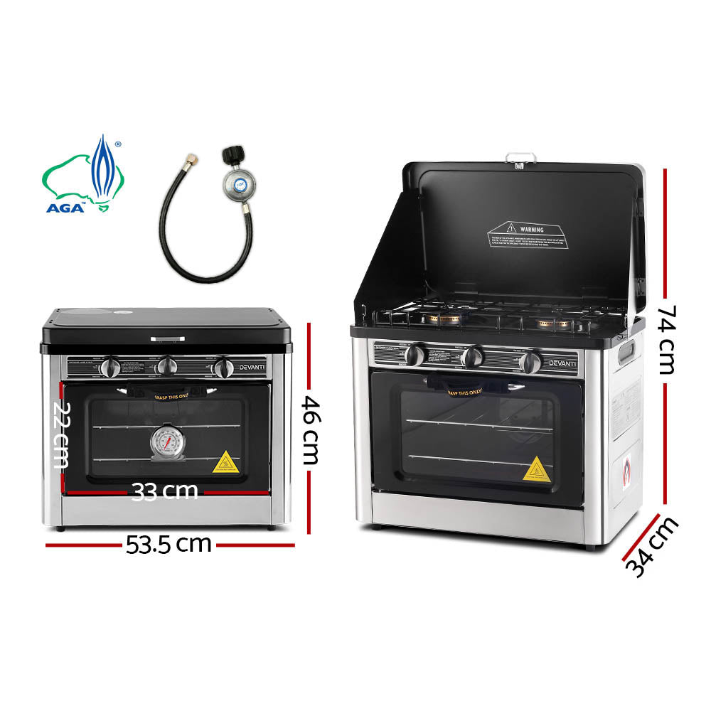 Devanti Portable Gas Oven LPG Silver PGO-01-SS-BK