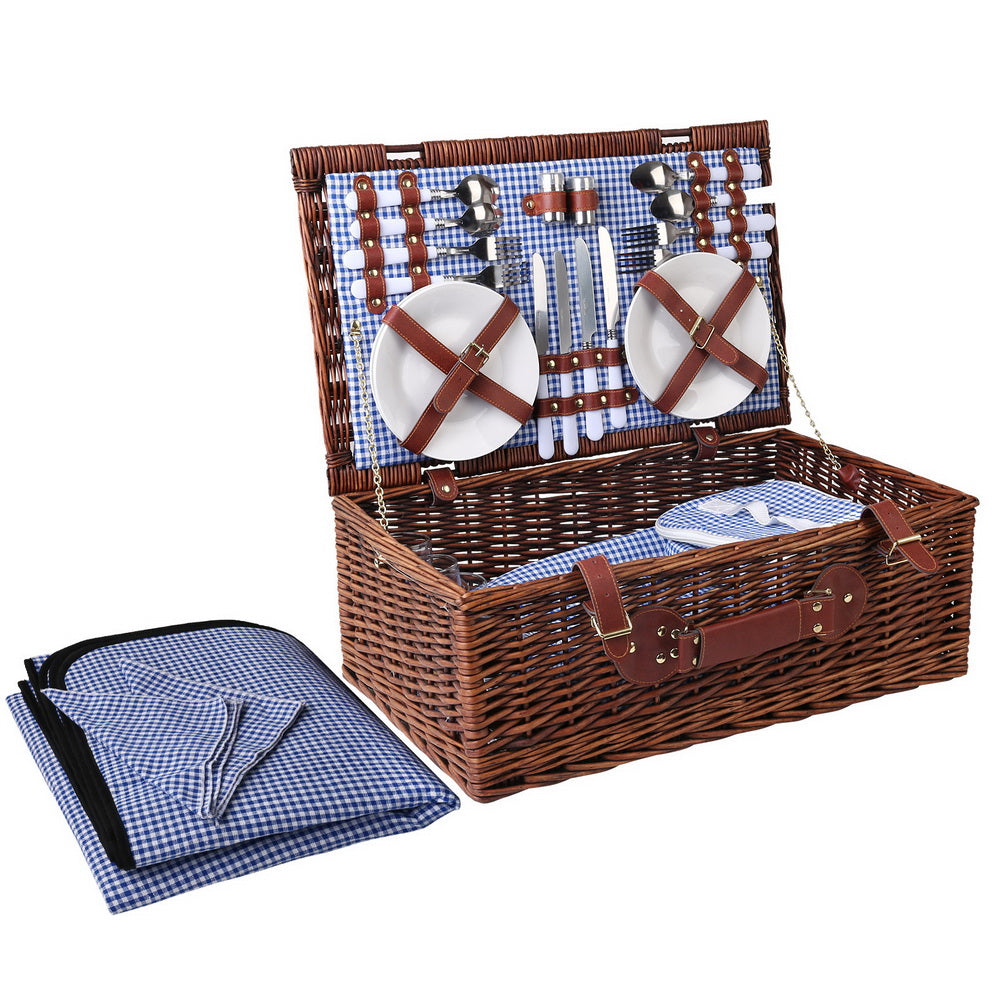 Alfresco 4 Person Picnic Basket Set Insulated Blanket Storage Bag PIC-BAS-4P-CO-BRBU