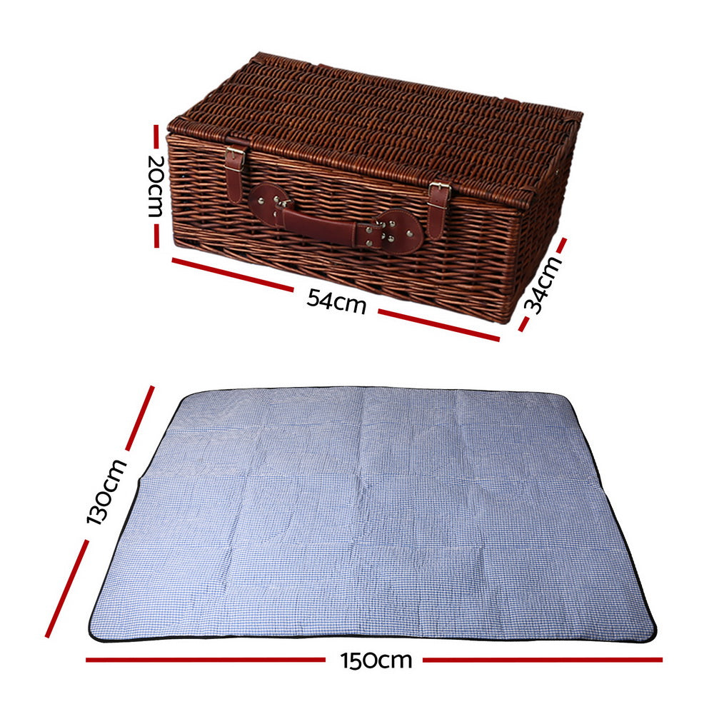 Alfresco 4 Person Picnic Basket Set Insulated Blanket Storage Bag PIC-BAS-4P-CO-BRBU